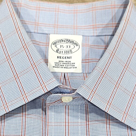 Brooks Brothers Regent Blue Check Dress Shirt 15-33 Supima Cotton - Picture 2 of 7